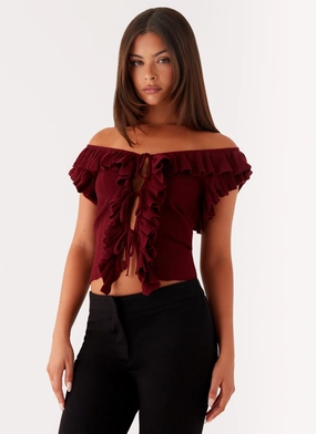 Reverseble Design Quick Dry Feature Keeta Frill Top - Burgundy