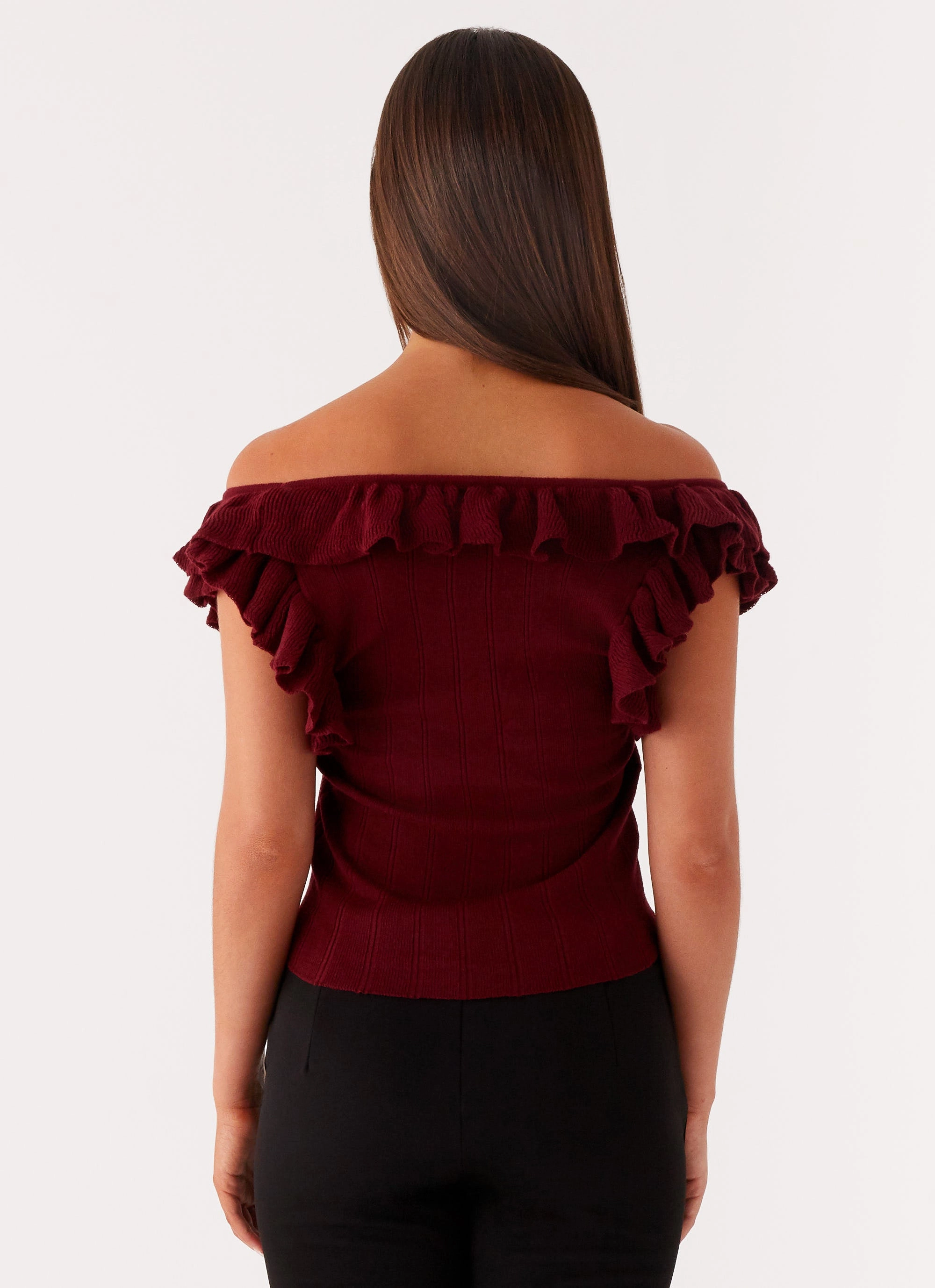 Keeta Frill Top - Burgundy Anti Static Cloth Blend AntiOdorTechnology