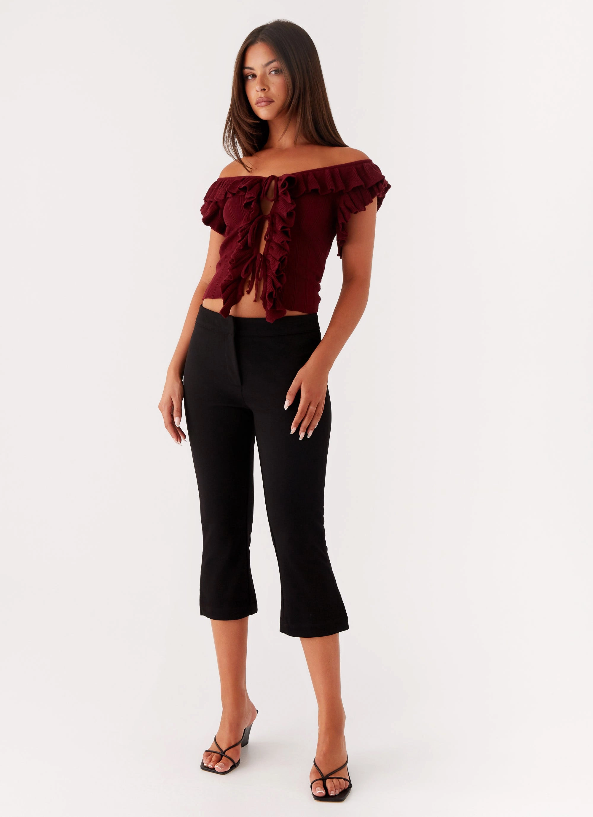 Antimicrobial Finish SlubTexture Keeta Frill Top - Burgundy