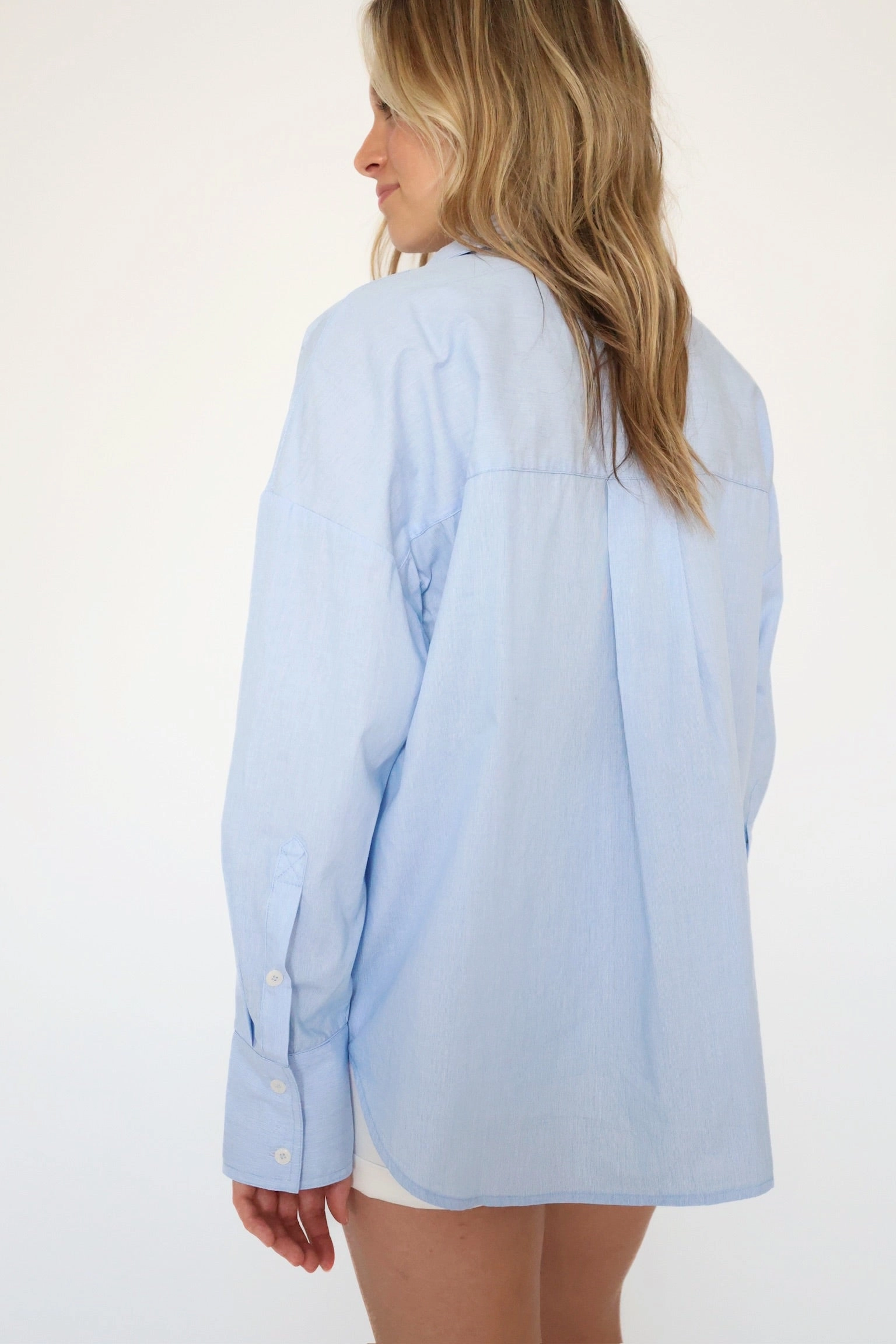 LaserCutVents OrganicCottonBlend Boston Pinstripe Top