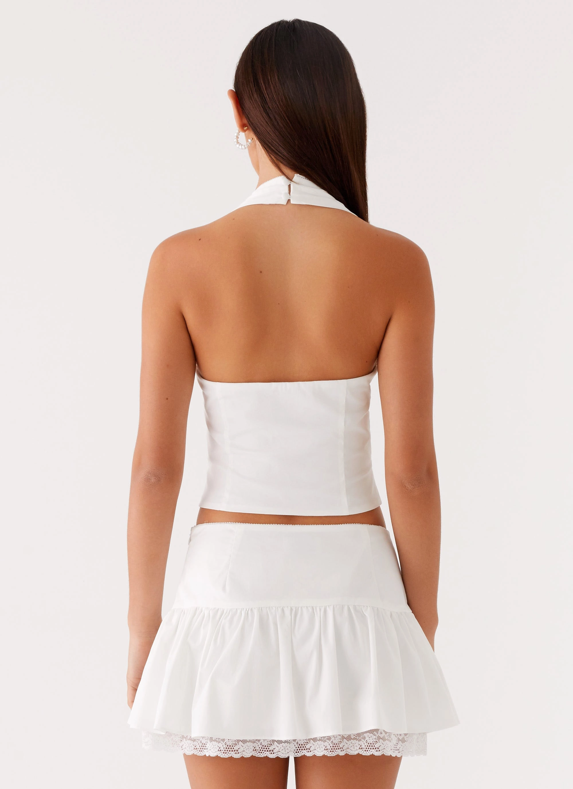StretchKnit Flatlock Stitching Technique Mavis Halter Top - White