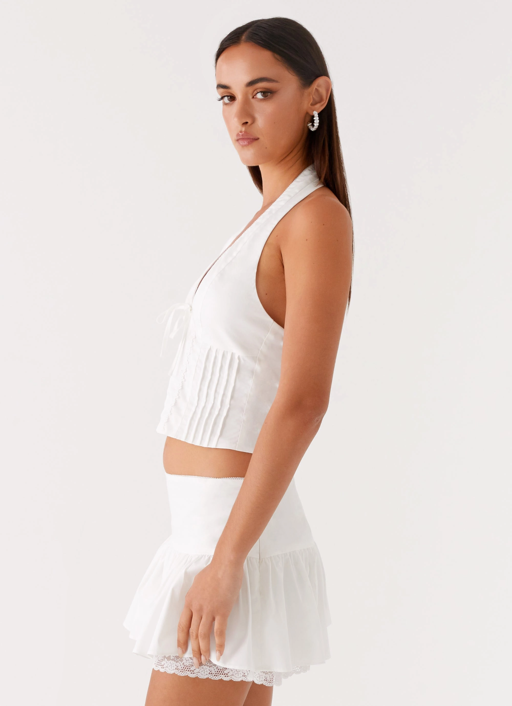 Mavis Halter Top - White Elegant Blouse