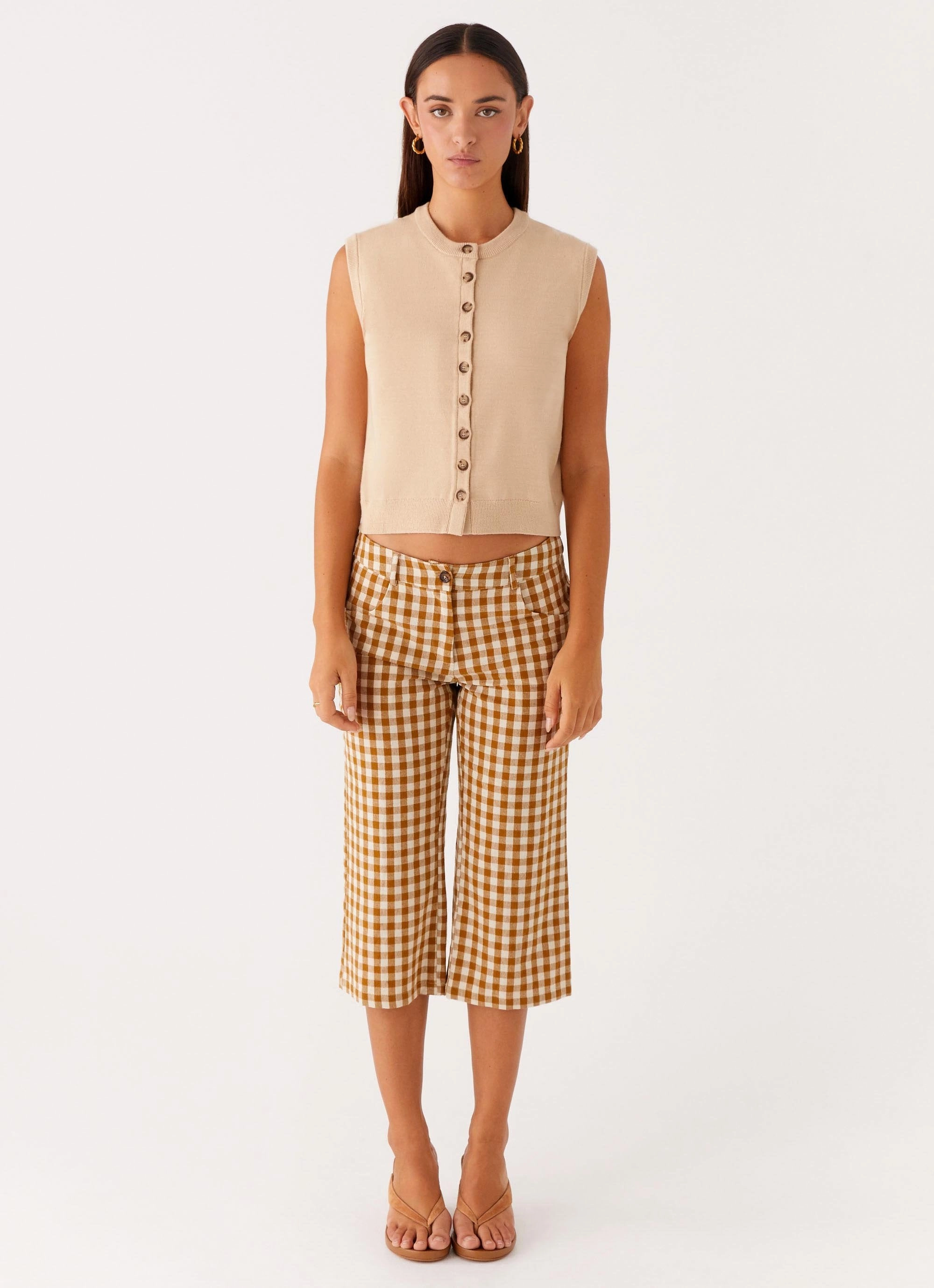 Distressed Texture Mickey Knit Vest - Cream