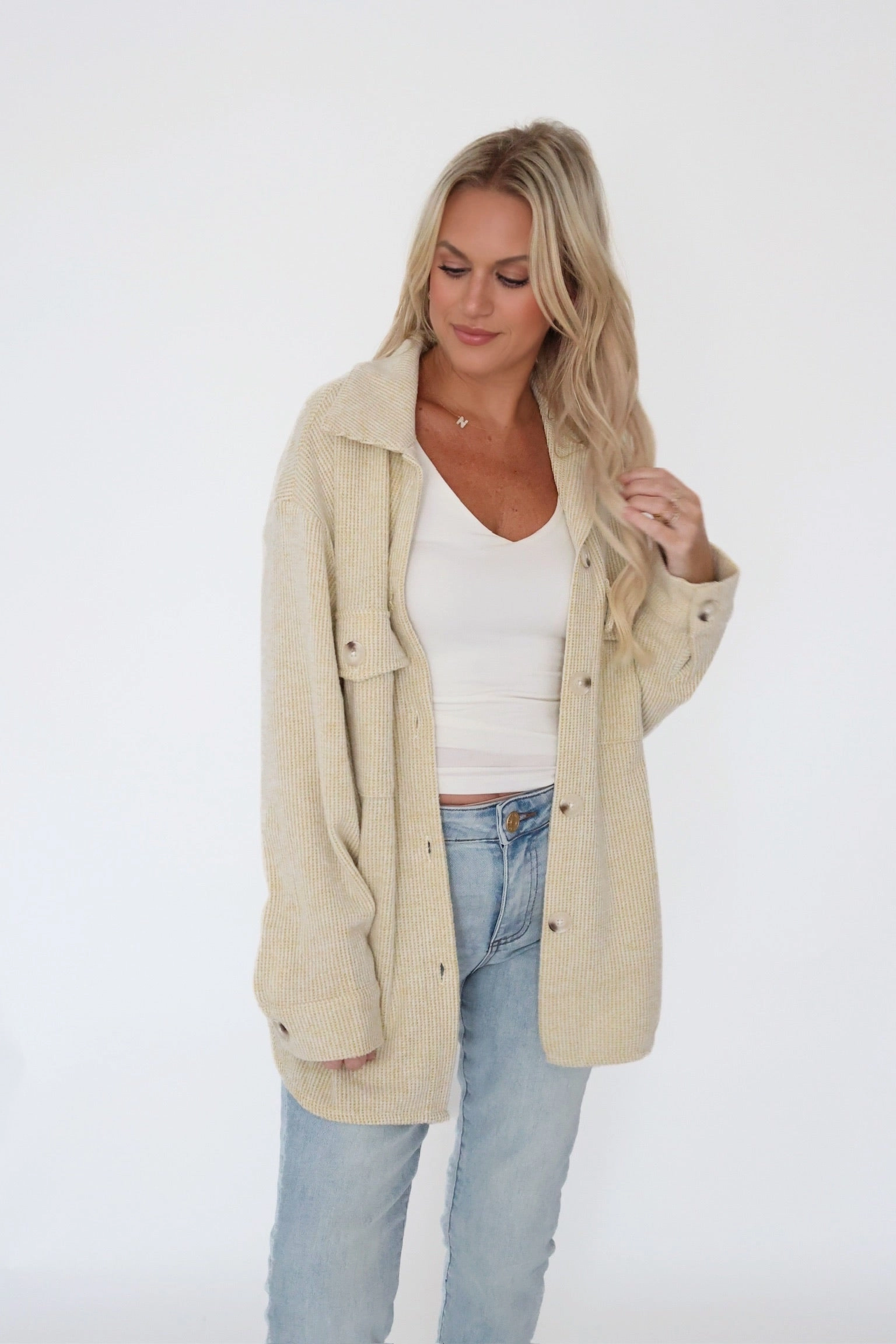 Odor Resistant Technology Active Tee Ari Waffle Knit Shacket - Lime