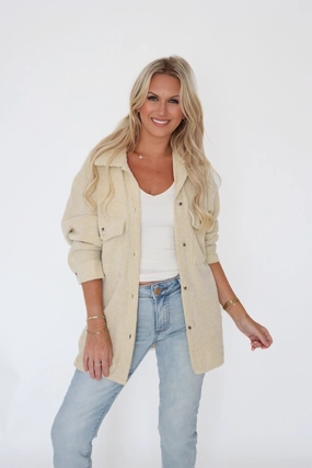 Ari Waffle Knit Shacket - Lime Active Blouse