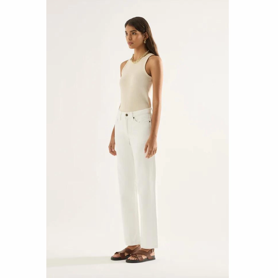 Universal Fit System Comfortable Wear OUTLAND DENIM Elise Mid Straight Jean, Snow White