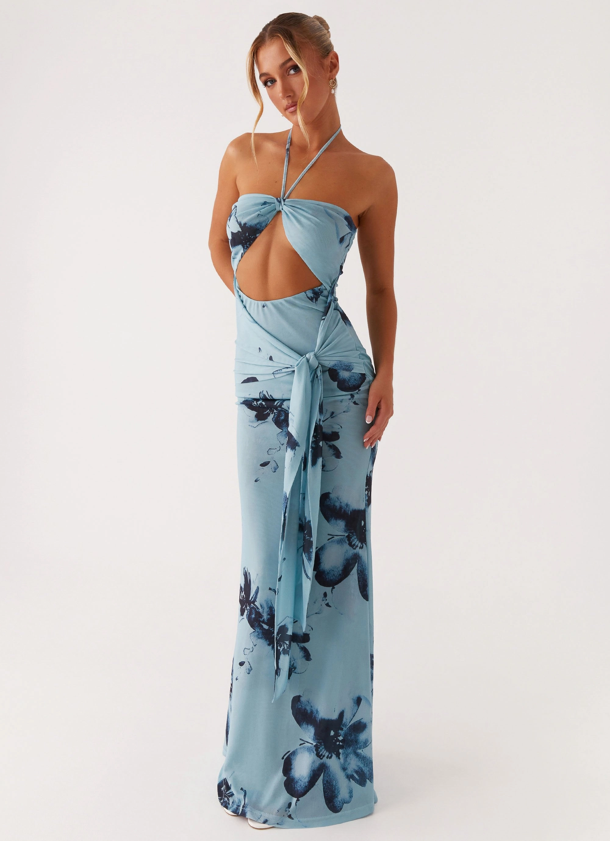 Minimal Harmony Antonia Maxi Dress - Black Blue Floral