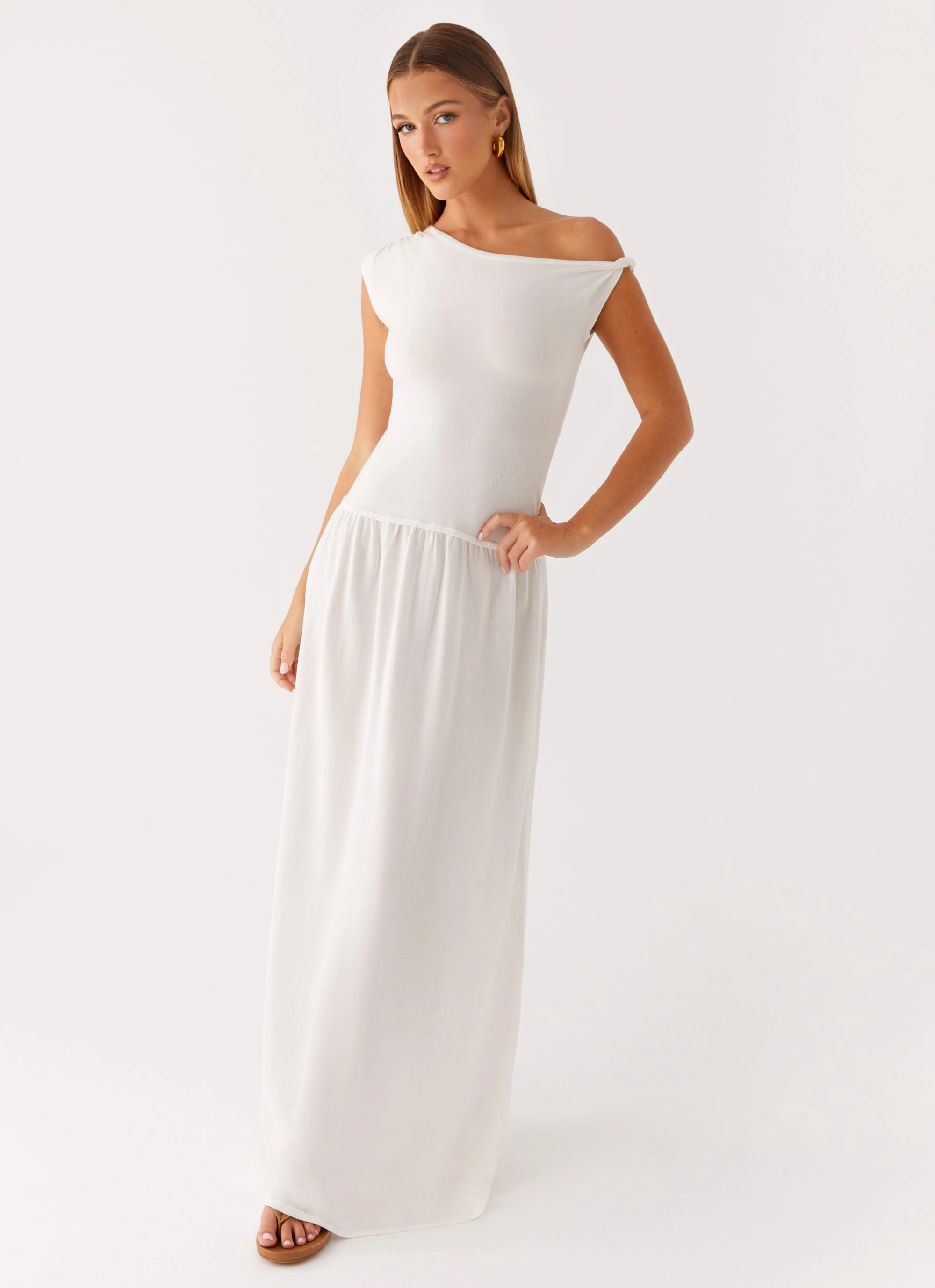 Body Confidence Ardella One Shoulder Maxi Dress - Ivory