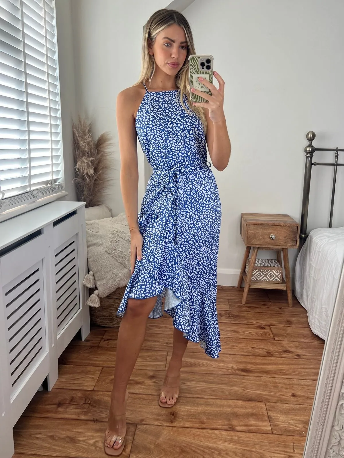 Ariana Halter Frill Dress / Blue Pebble Flattering and Effortless