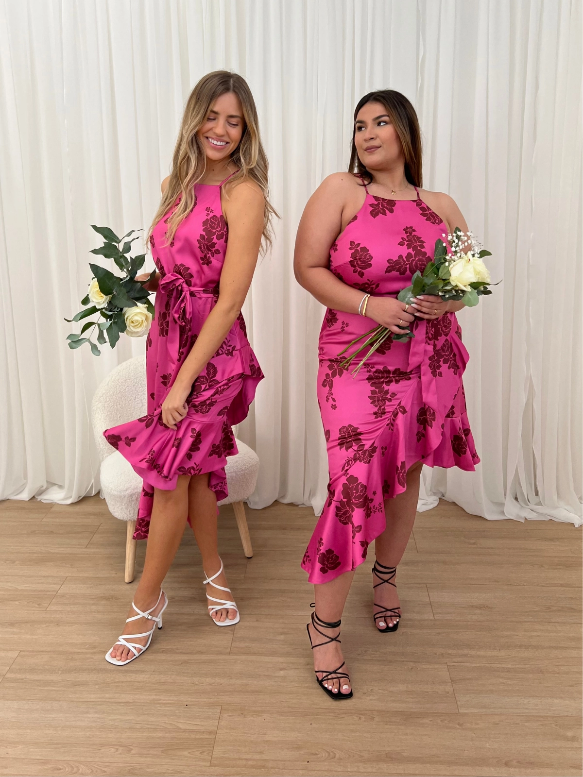 Ariana Halter Frill Dress / Mulberry Floral Print QuickDrySystem EcoDyeProcess