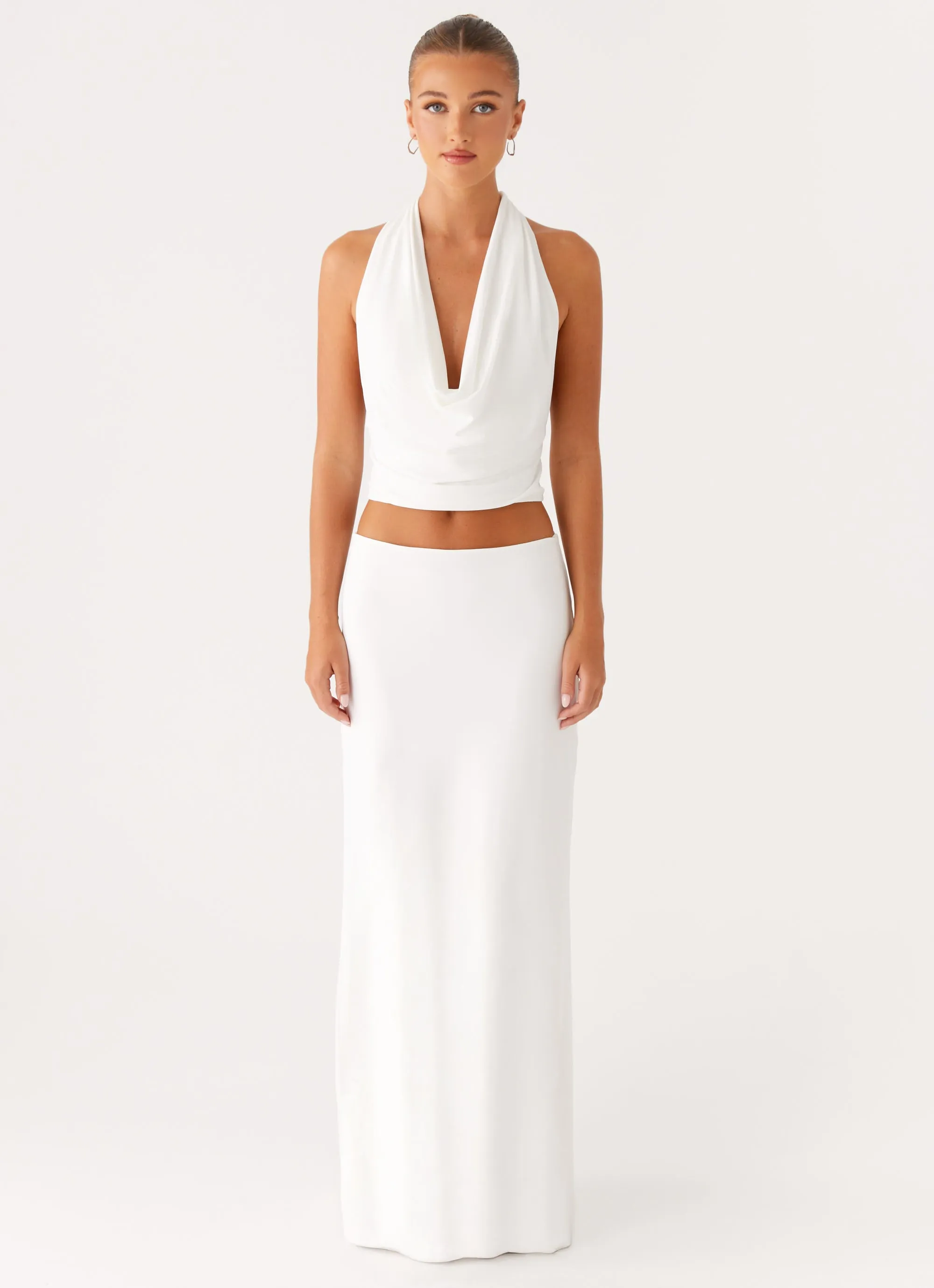 Ashi Maxi Skirt - White Rolled Hem