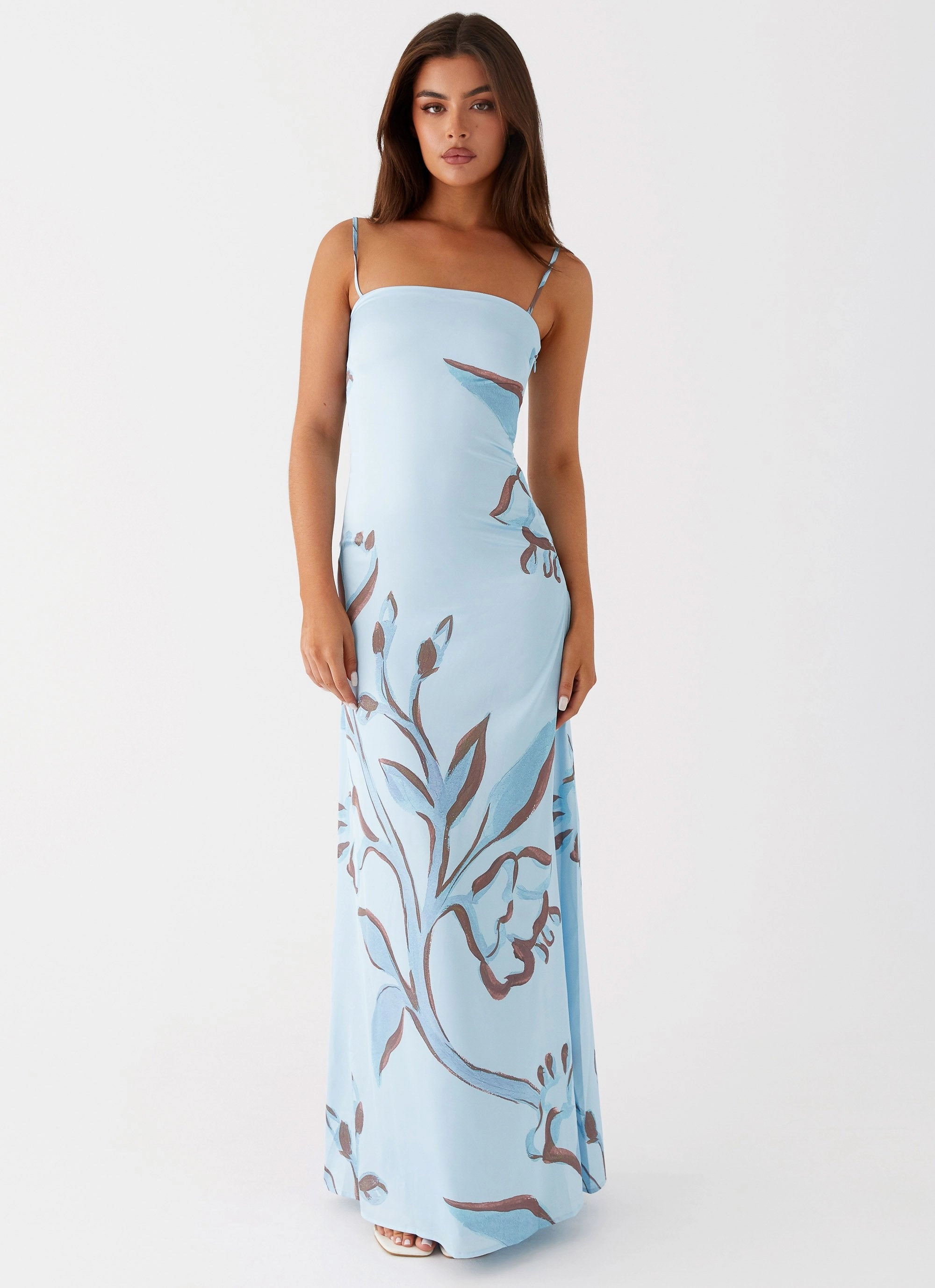 Aster Bloom Maxi Dress - Blue Floral Fluid Shape