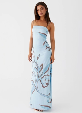 Textured Surface Calm Touch Aster Bloom Maxi Dress - Blue Floral