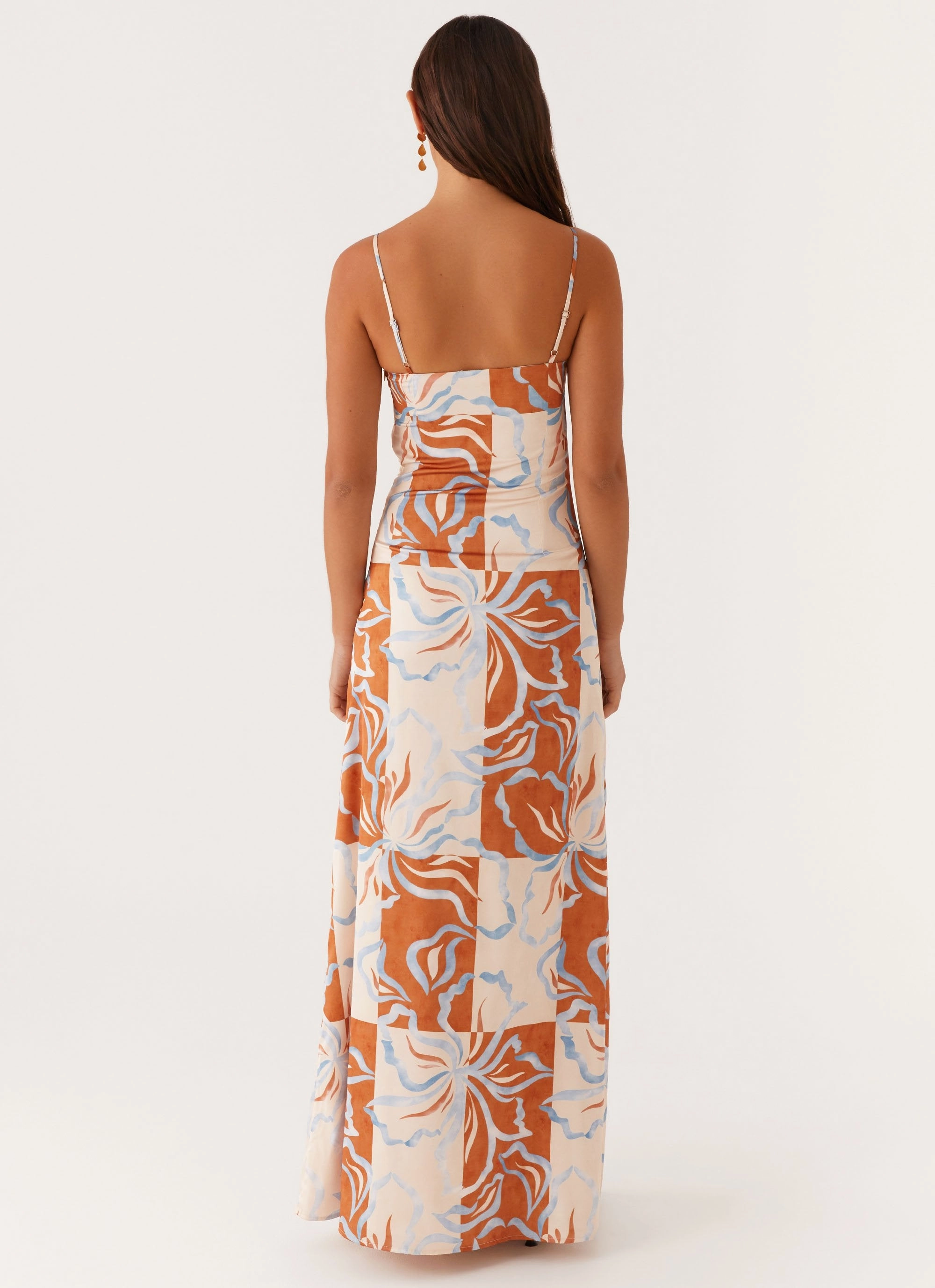 Comfy Comfort Comfortable Cut Aster Bloom Maxi Dress - Orange Blue Floral