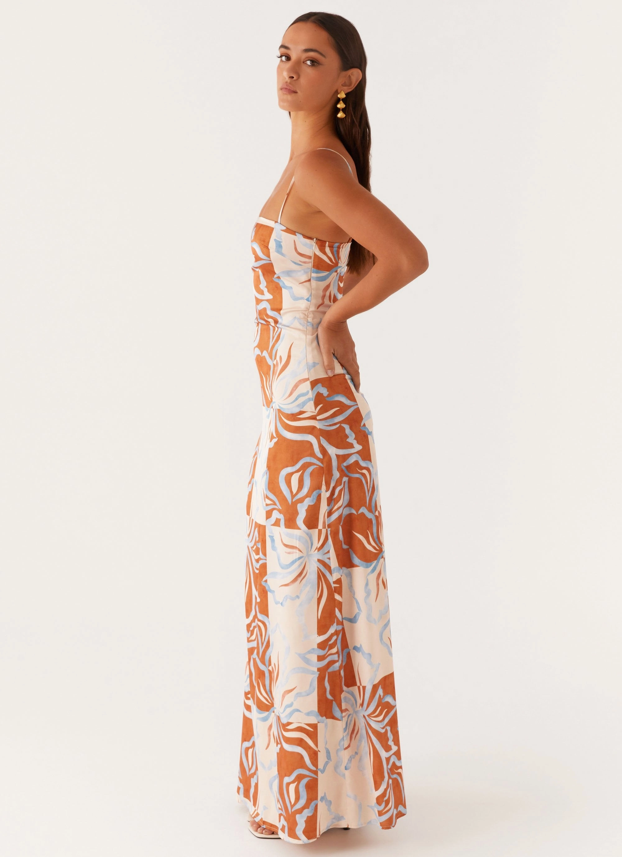 LayeredHemline Aster Bloom Maxi Dress - Orange Blue Floral