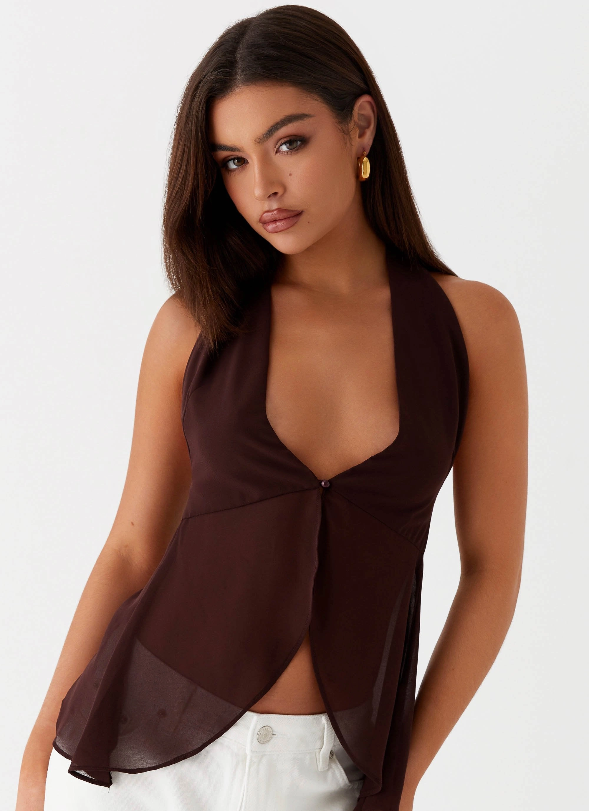 At Last Halterneck Top - Brown Eco Friendly Fabric