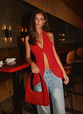 At Last Halterneck Top - Rouge Red BoxyCrop Reinforced Seams