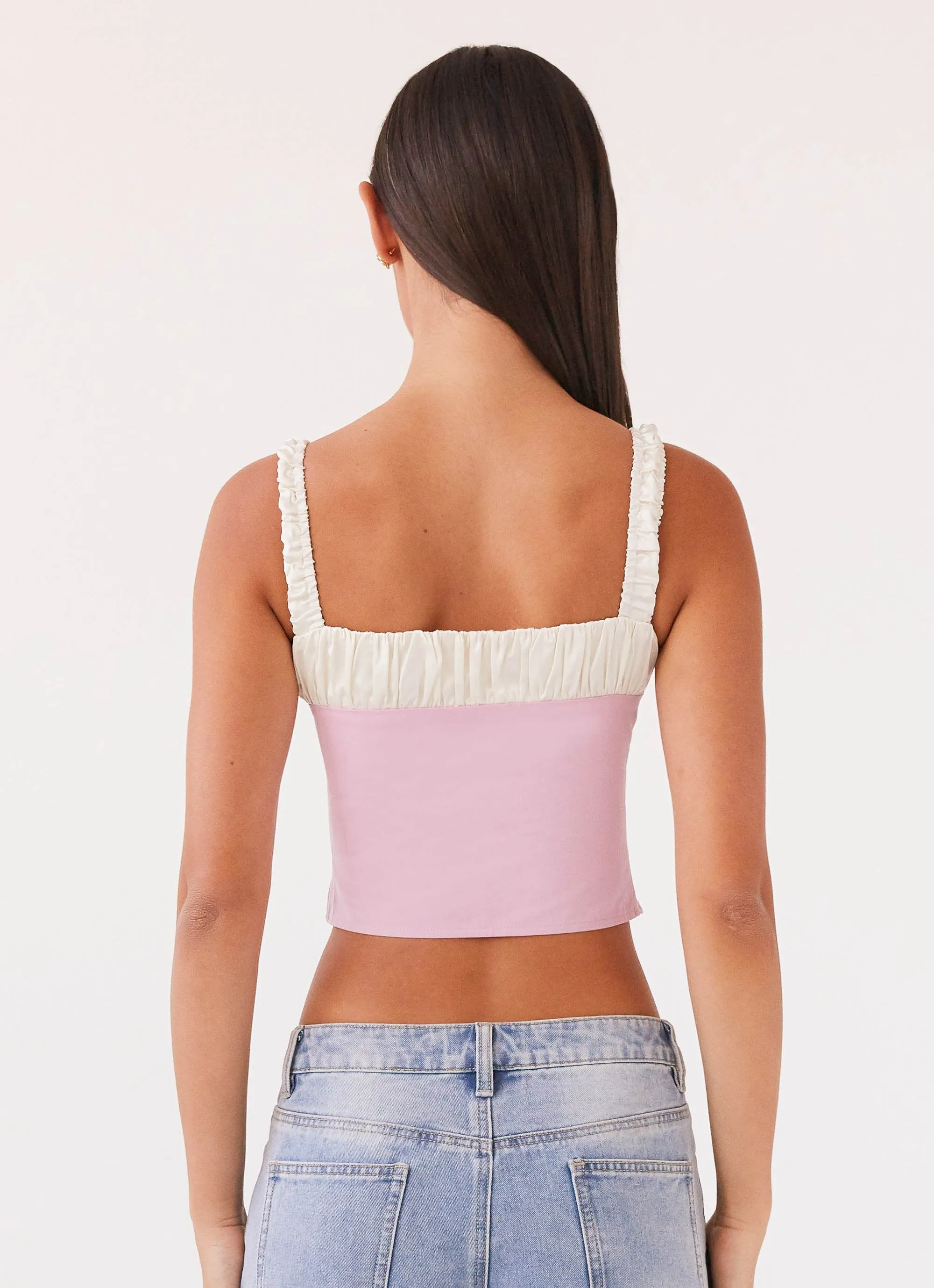 Ryder Bustier Top - Pink Foldable Cuff Design Stretch Blouse