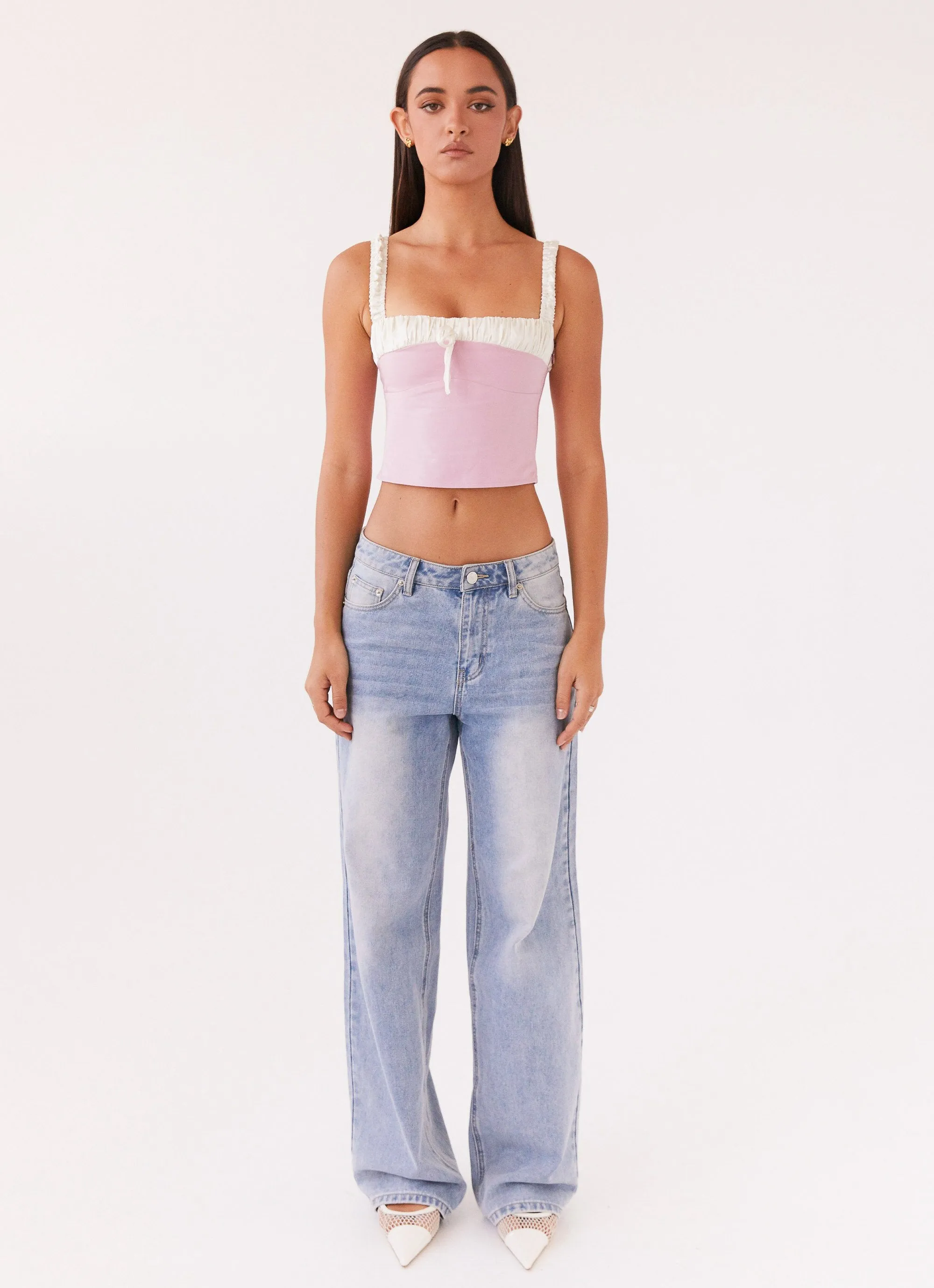 HeatPressedLogos RibbedCollar Ryder Bustier Top - Pink