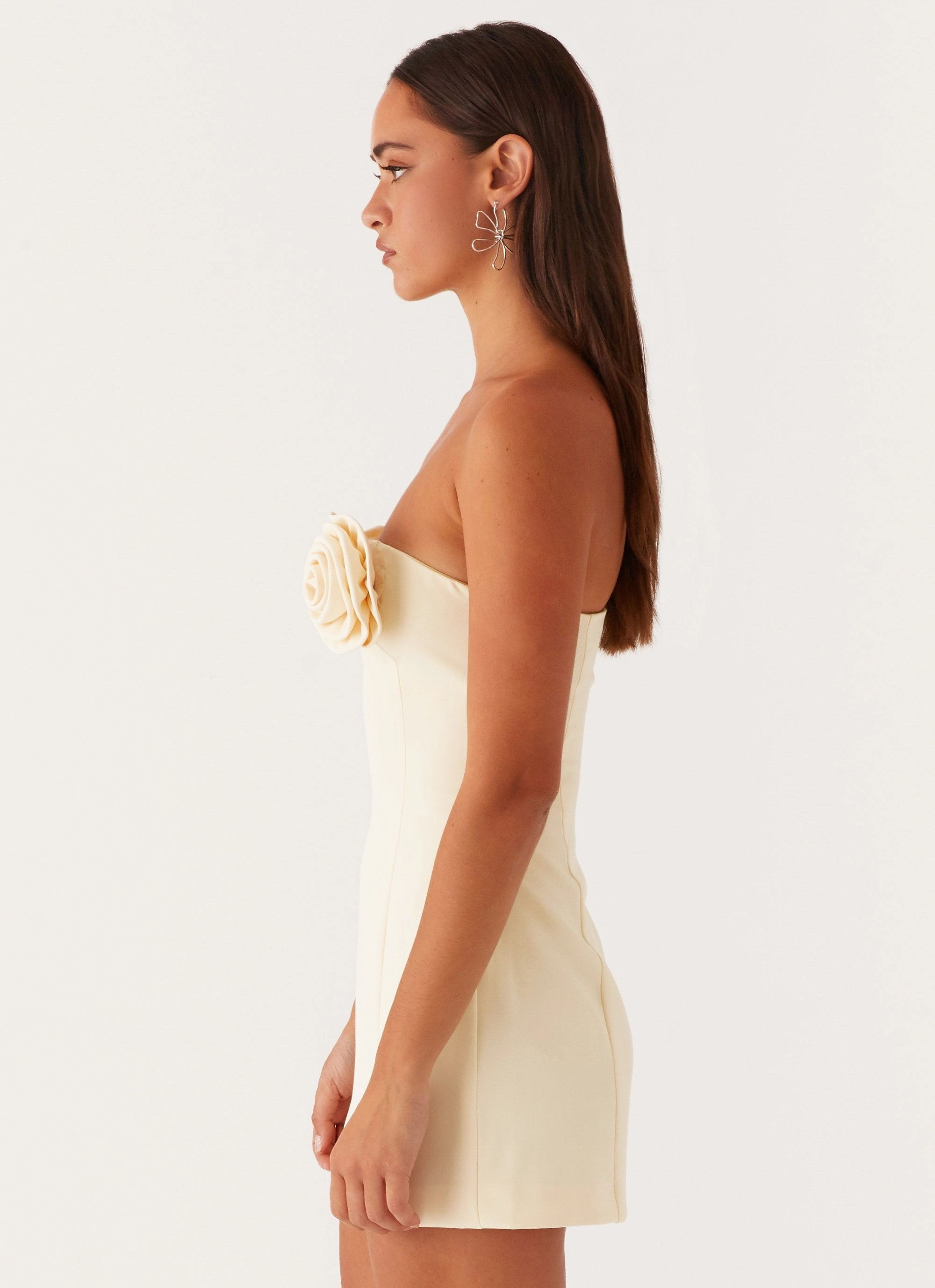 Patsie Strapless Mini Dress - Yellow Tailored Waistband