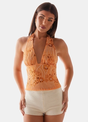 Atlanta Sequin Halter Top - Orange EcoFriendly Material