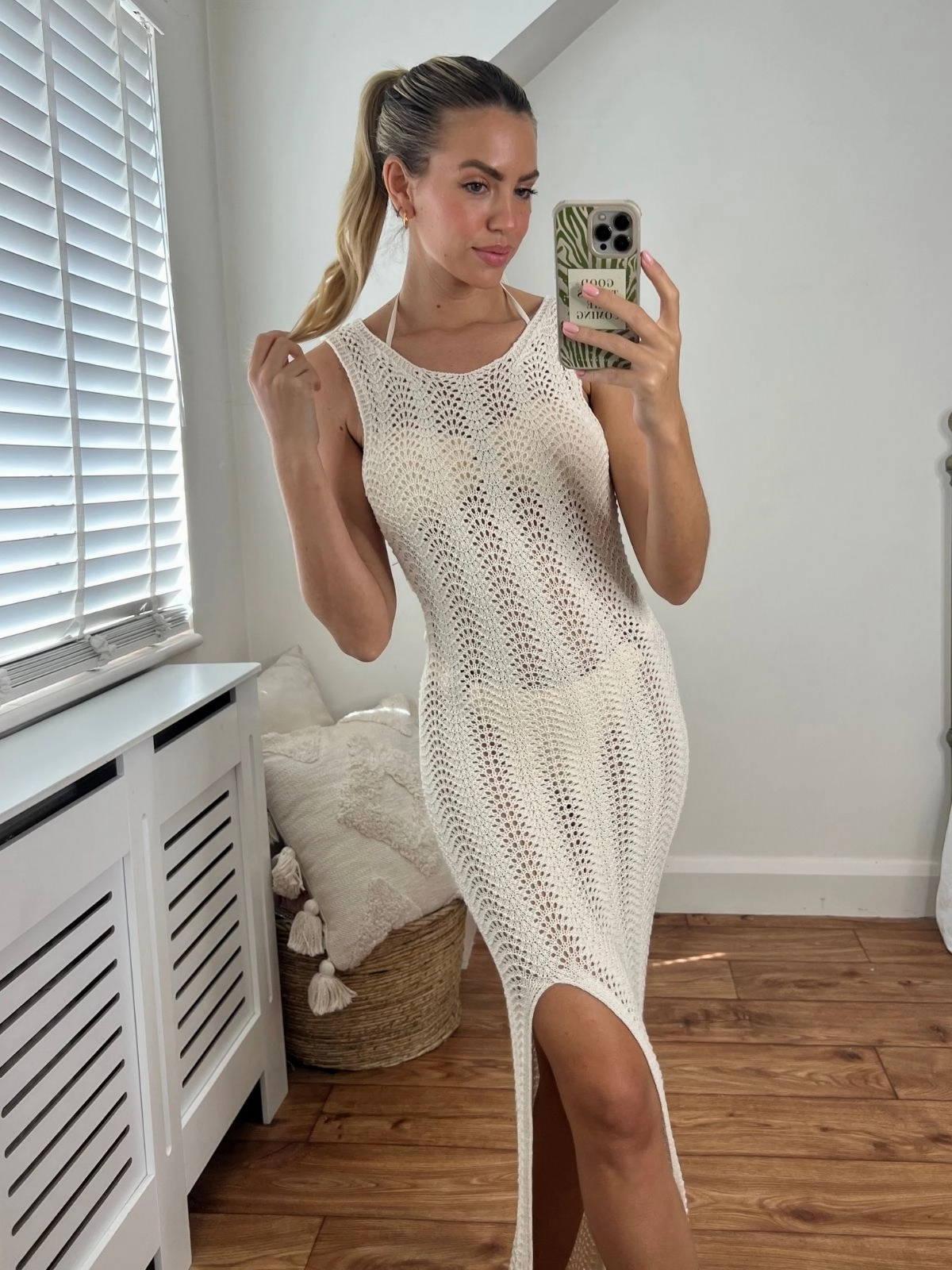 Scandi Light August Crochet Open Back Maxi Dress / Cream