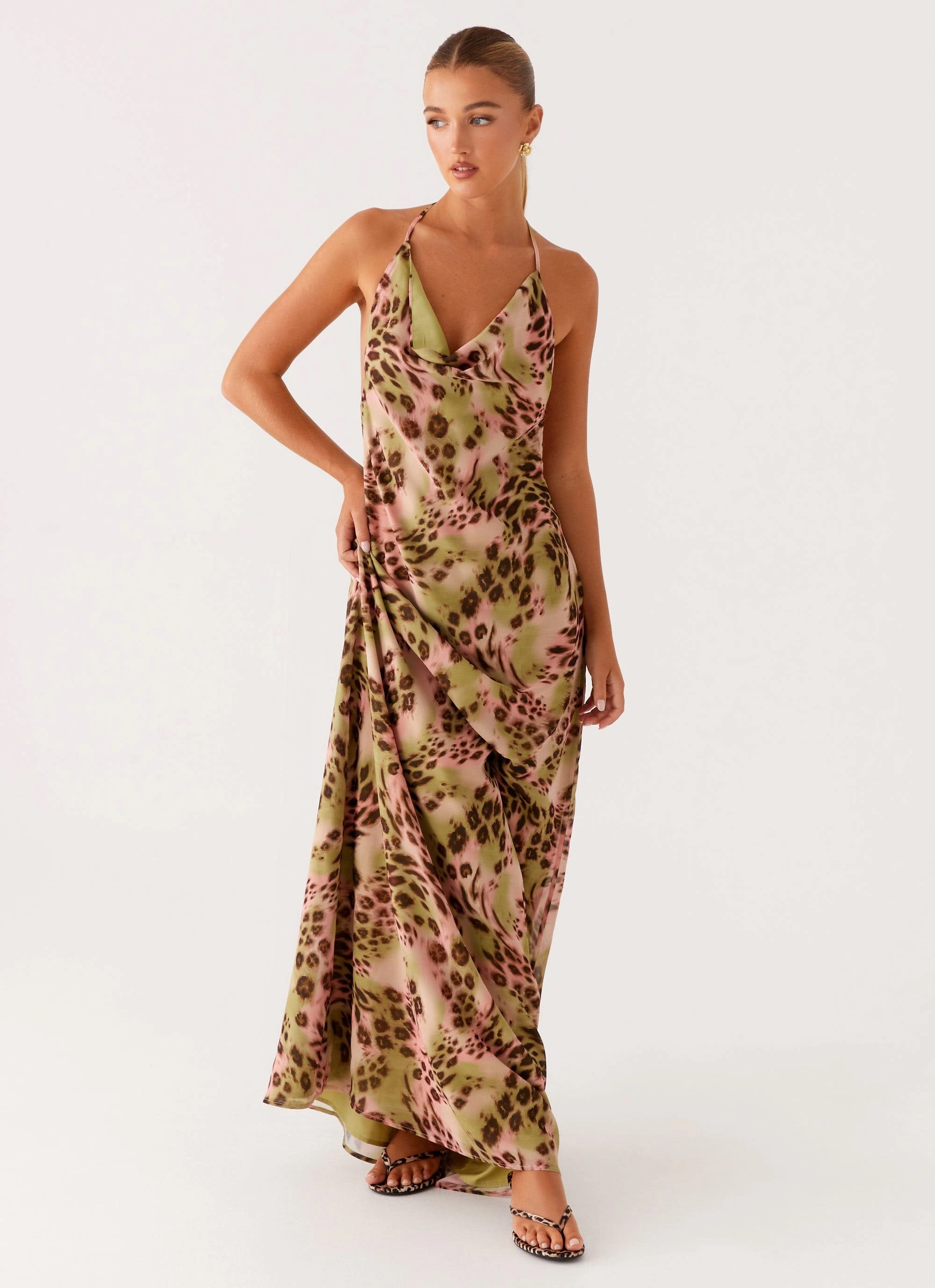 Austeja Maxi Dress - Swirl Leo Minimal Design Cozy Tones