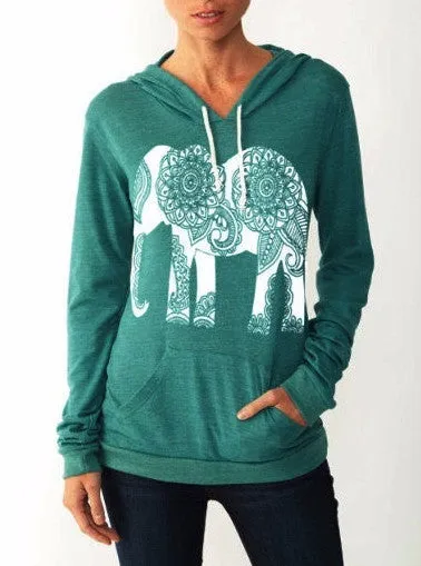Autumn Сasual Women's Hooded Sweatshirt With A Picture The Elephant