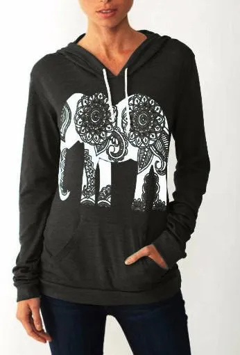 Autumn Сasual Women's Hooded Sweatshirt With A Picture The Elephant