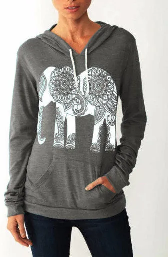 Autumn Сasual Women's Hooded Sweatshirt With A Picture The Elephant