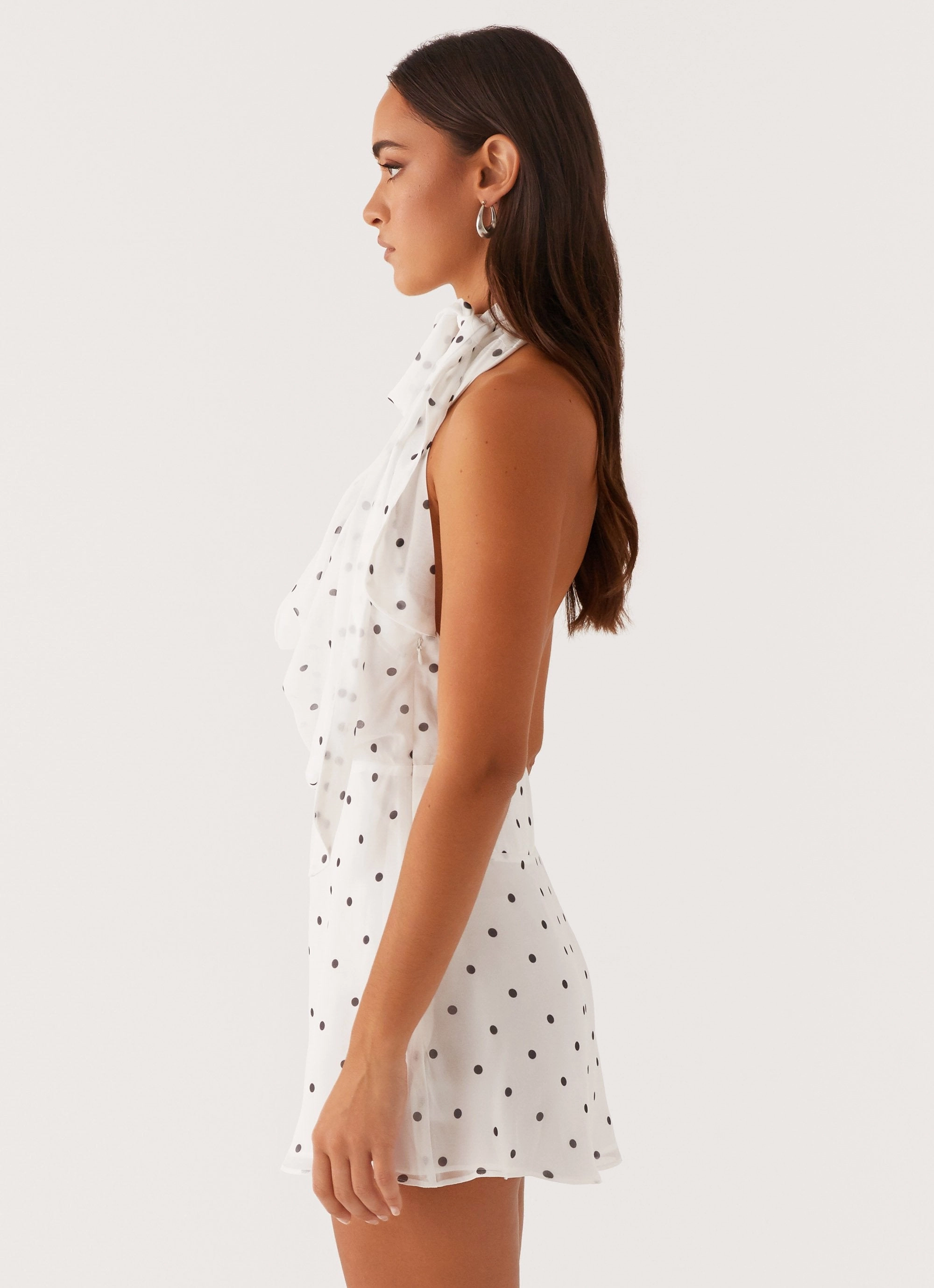 Everyday Ready Avalia Backless Scarf Mini Dress - White Polka Dot