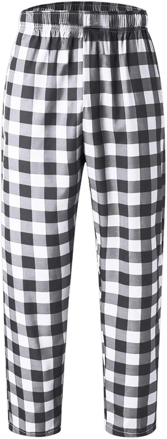 Aymnlox Mens Plaid Pants Fashion Relaxed Fit Elastic Waist Casual Trouser Straight Fit Wide Leg Outdoor Pants with Pockets