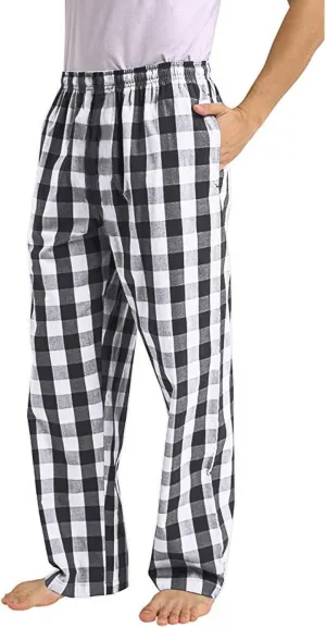 Aymnlox Mens Plaid Pants Fashion Relaxed Fit Elastic Waist Casual Trouser Straight Fit Wide Leg Outdoor Pants with Pockets