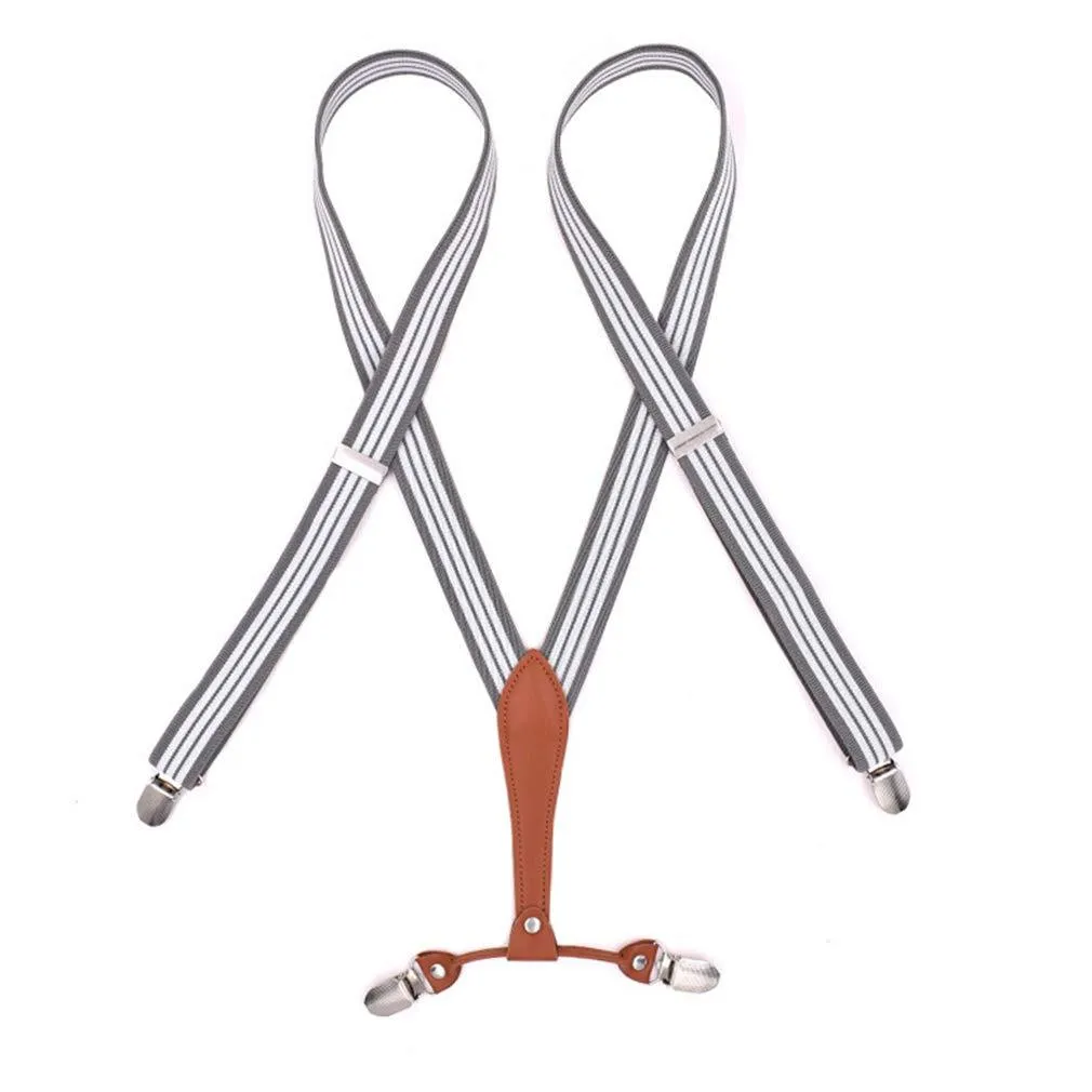AYOSUSH Elastic Suspenders for Women Thin Y Back 4 Clip Skinny Ladies Suspenders One Size Grey Striped