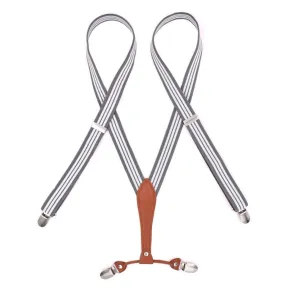 AYOSUSH Elastic Suspenders for Women Thin Y Back 4 Clip Skinny Ladies Suspenders One Size Grey Striped