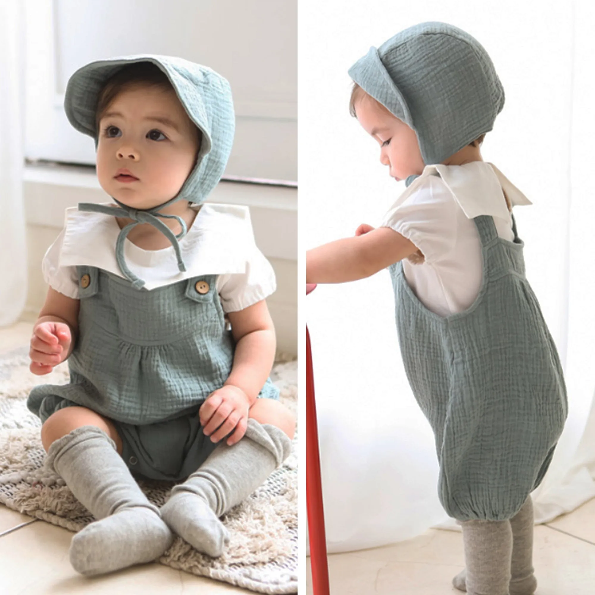 Baby Brimmed Muslin Bonnet UPF 50  Sun Hat | Mint