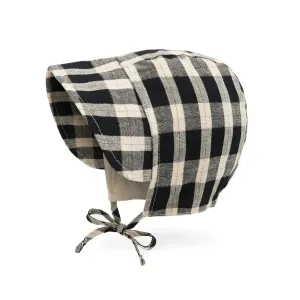 Baby Denim Plaid Brimmed Bonnet Hat | Black Plaid