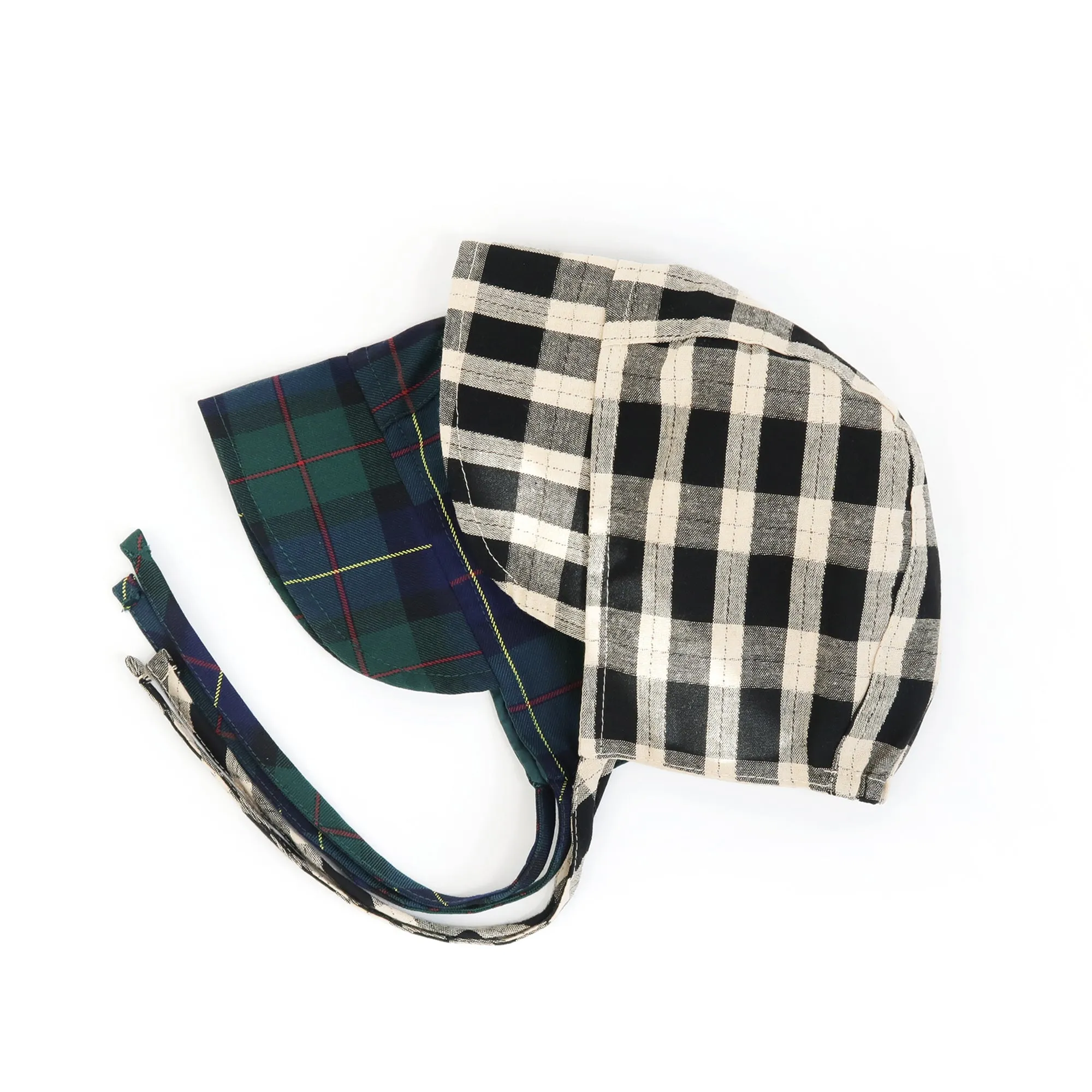 Baby Denim Plaid Brimmed Bonnet Hat | Black Plaid
