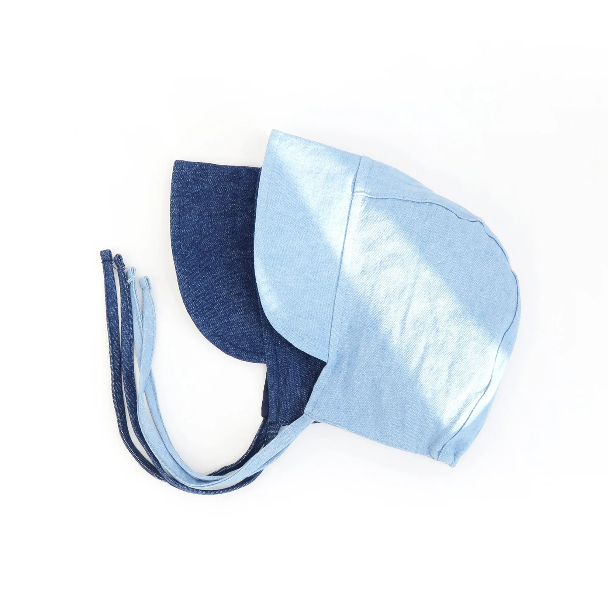 Baby Denim Plaid Brimmed Bonnet Hat  | Dark Denim