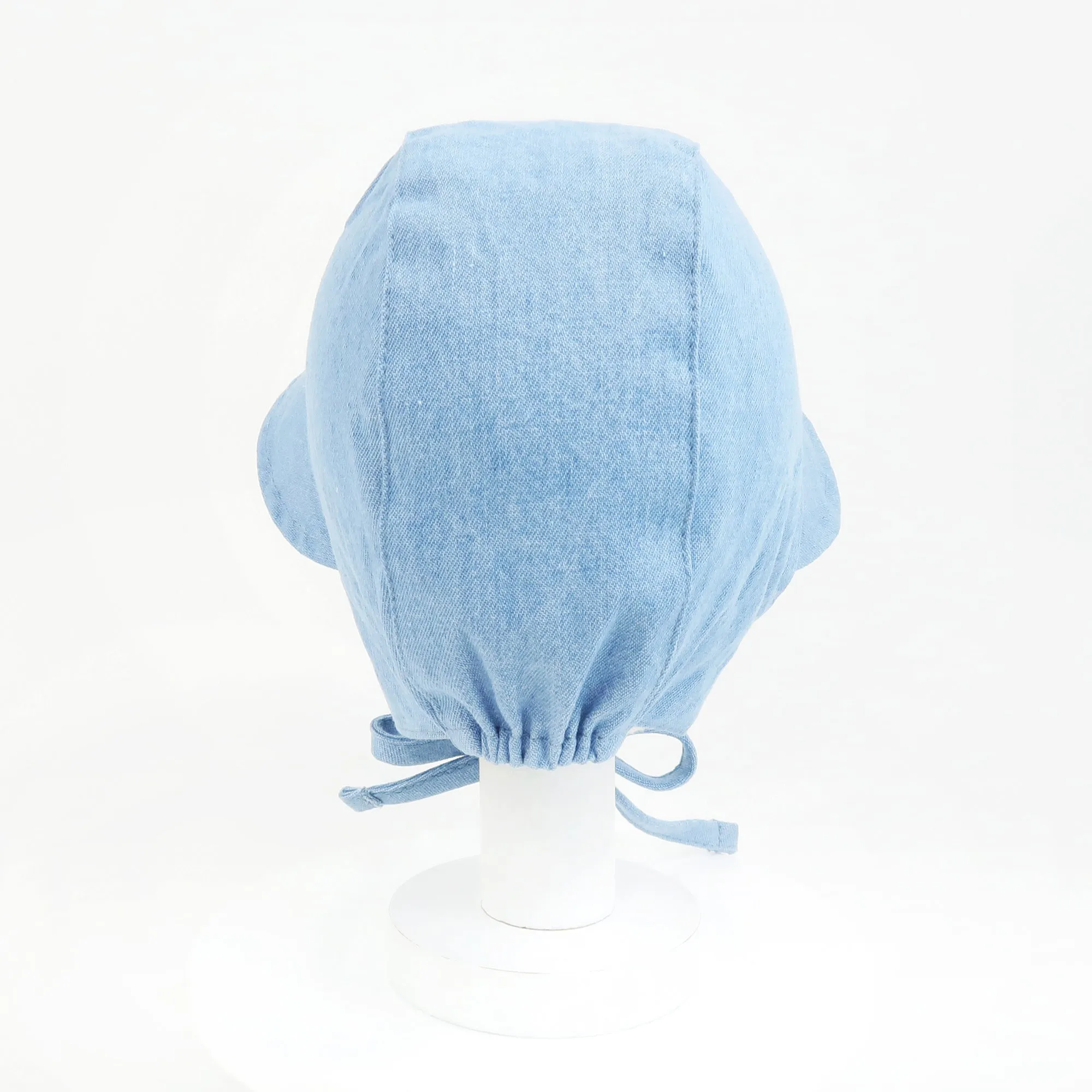 Baby Denim Plaid Brimmed Bonnet Hat  | Dark Denim