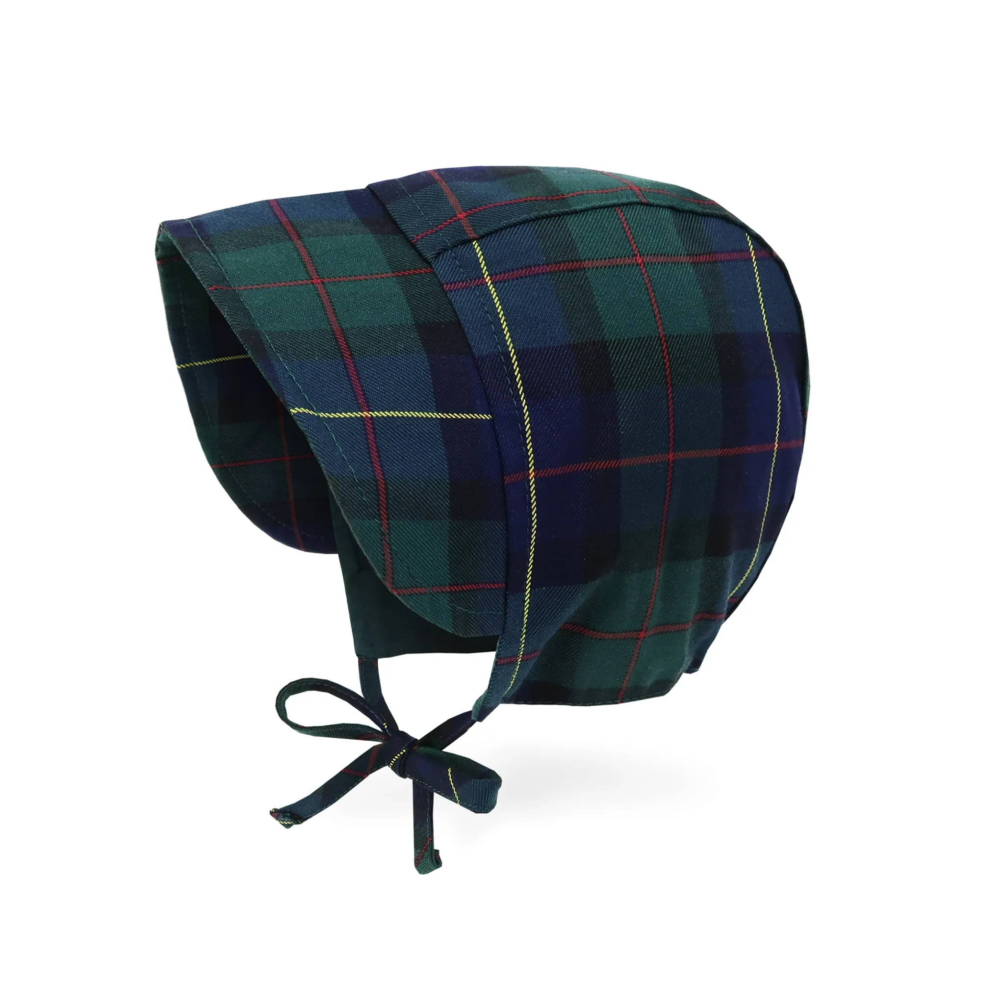 Baby Denim Plaid Brimmed Bonnet Hat  | Dark Denim