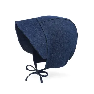 Baby Denim Plaid Brimmed Bonnet Hat  | Dark Denim