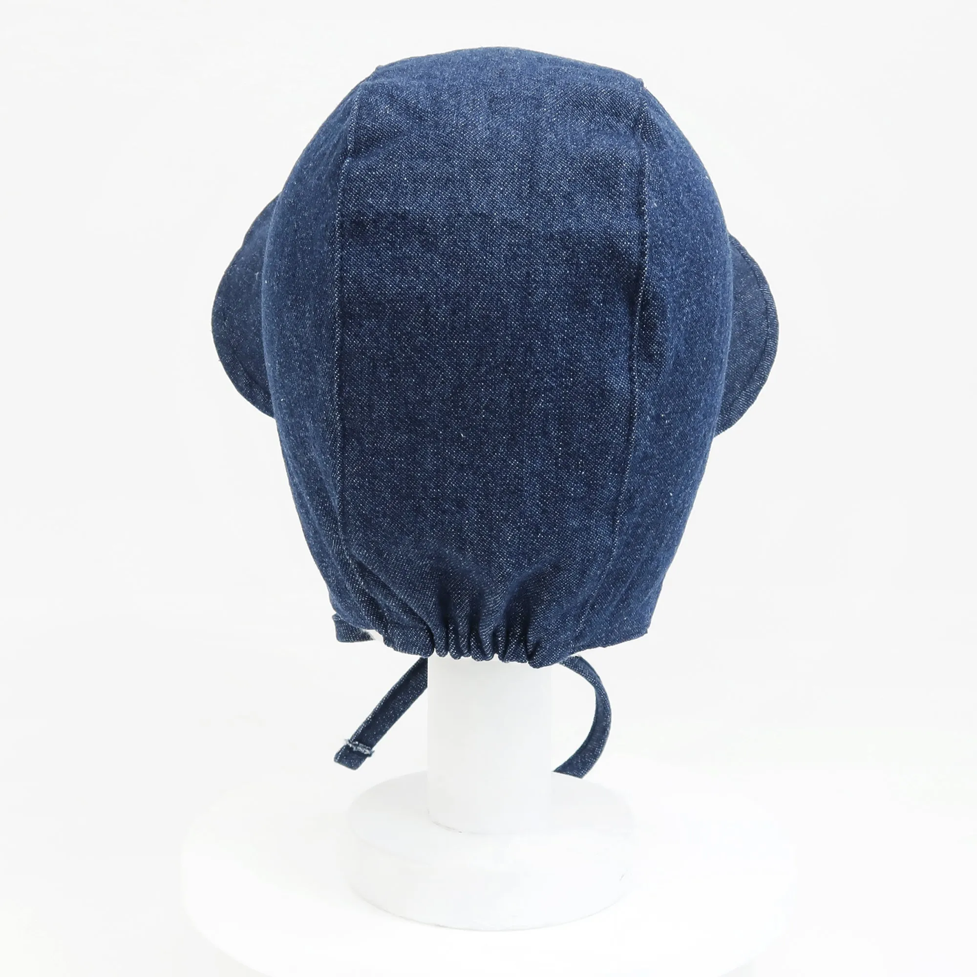 Baby Denim Plaid Brimmed Bonnet Hat  | Dark Denim