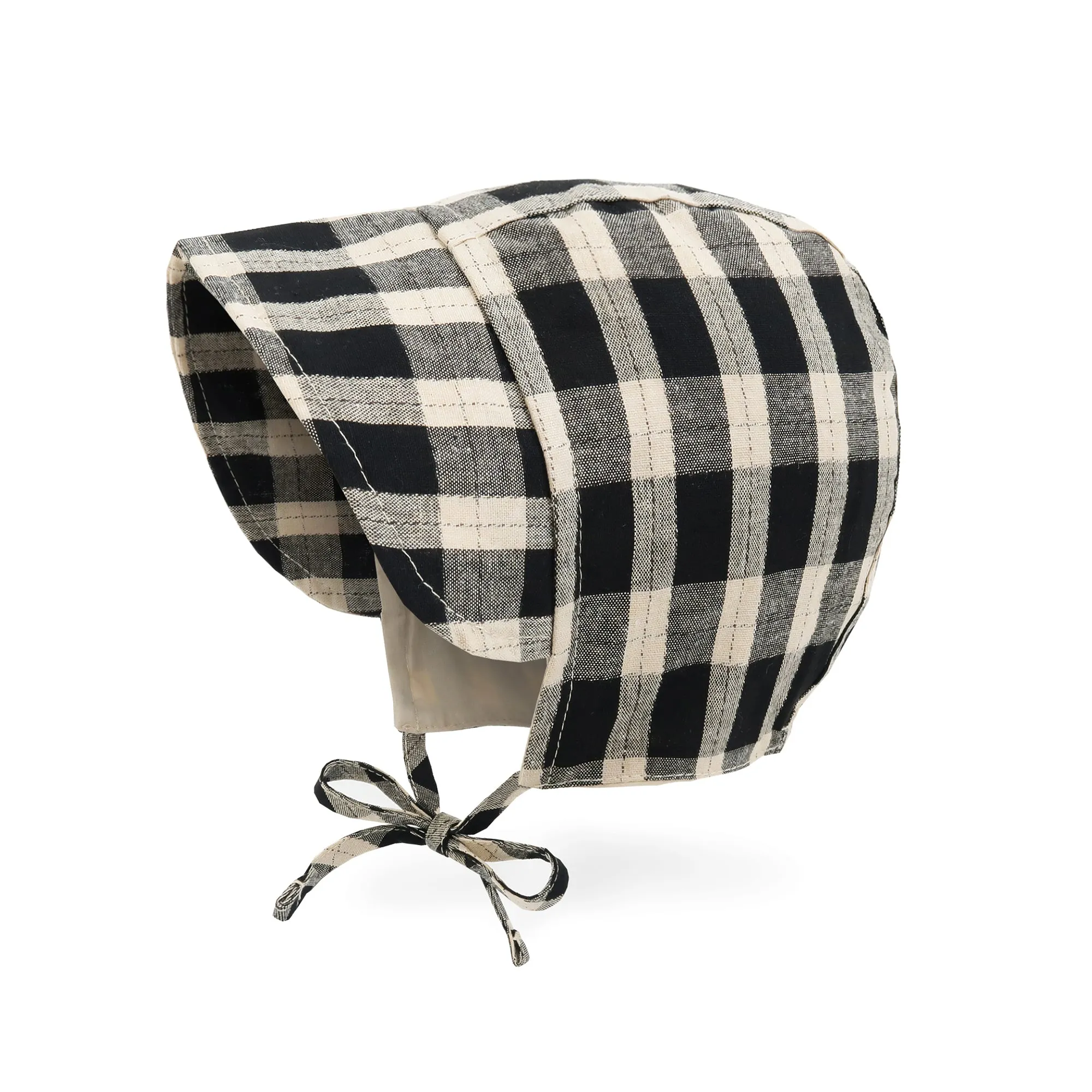 Baby Denim Plaid Brimmed Bonnet Hat  | Dark Denim