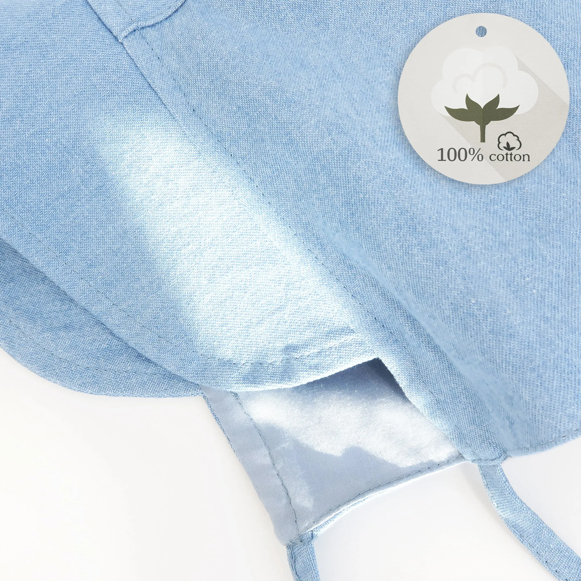 Baby Denim Plaid Brimmed Bonnet Hat  | Dark Denim