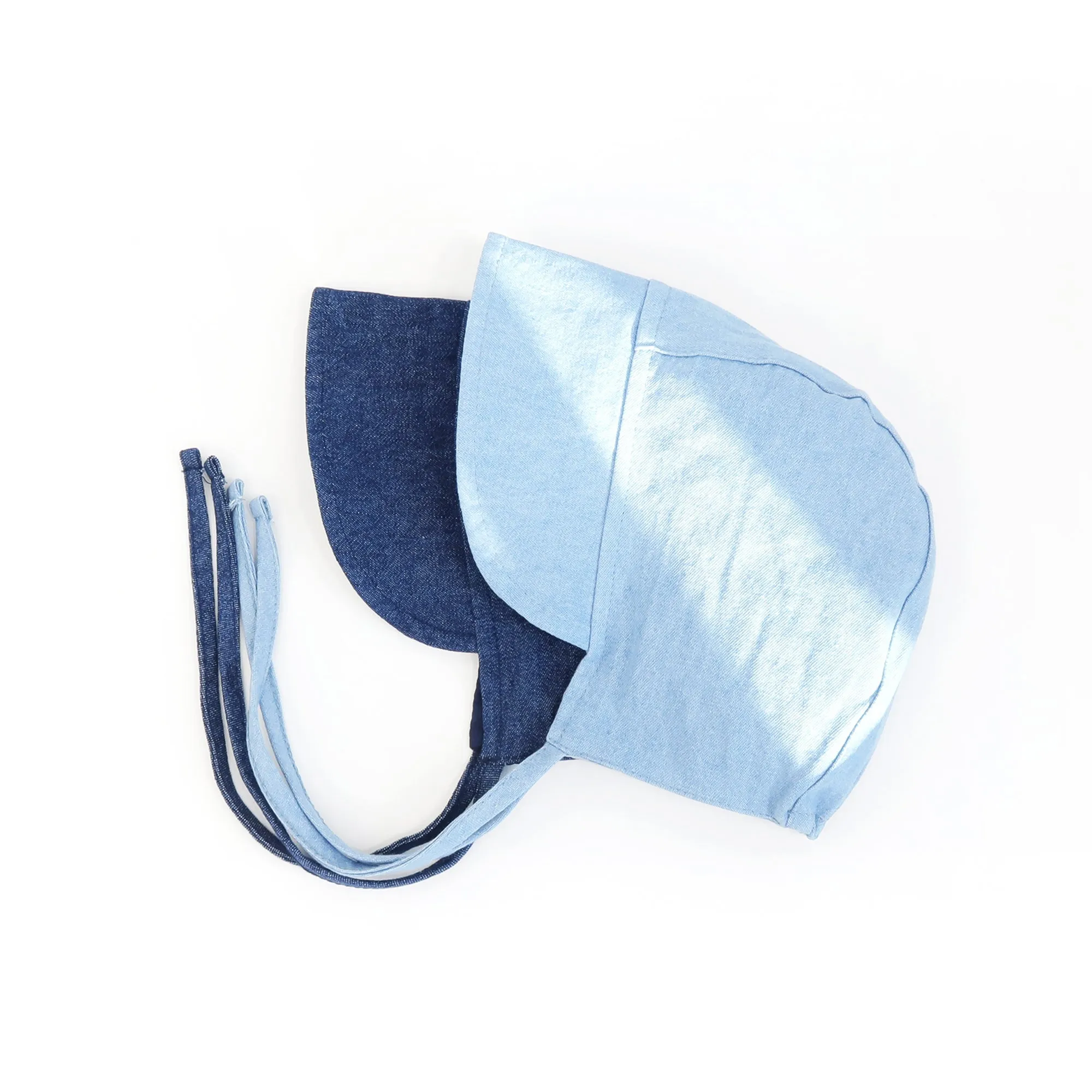 Baby Denim Plaid Brimmed Bonnet Hat  | Light Denim