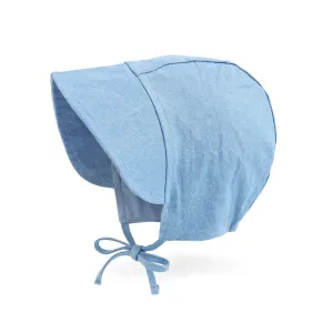 Baby Denim Plaid Brimmed Bonnet Hat  | Light Denim