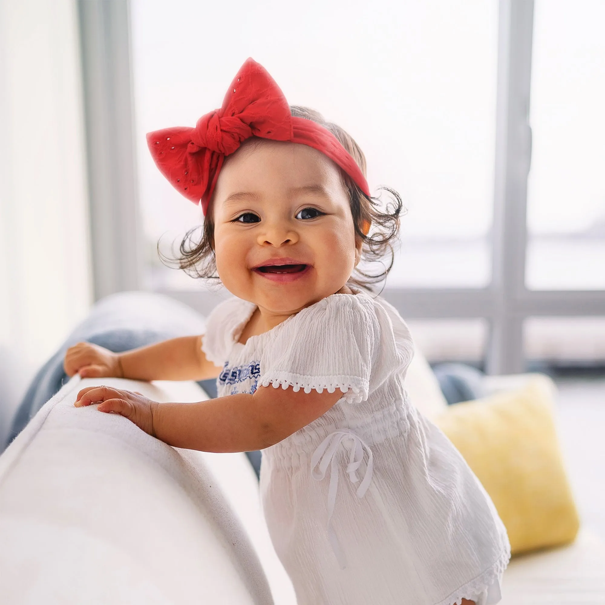 Baby Eyelet Turban Hat Headband | Red