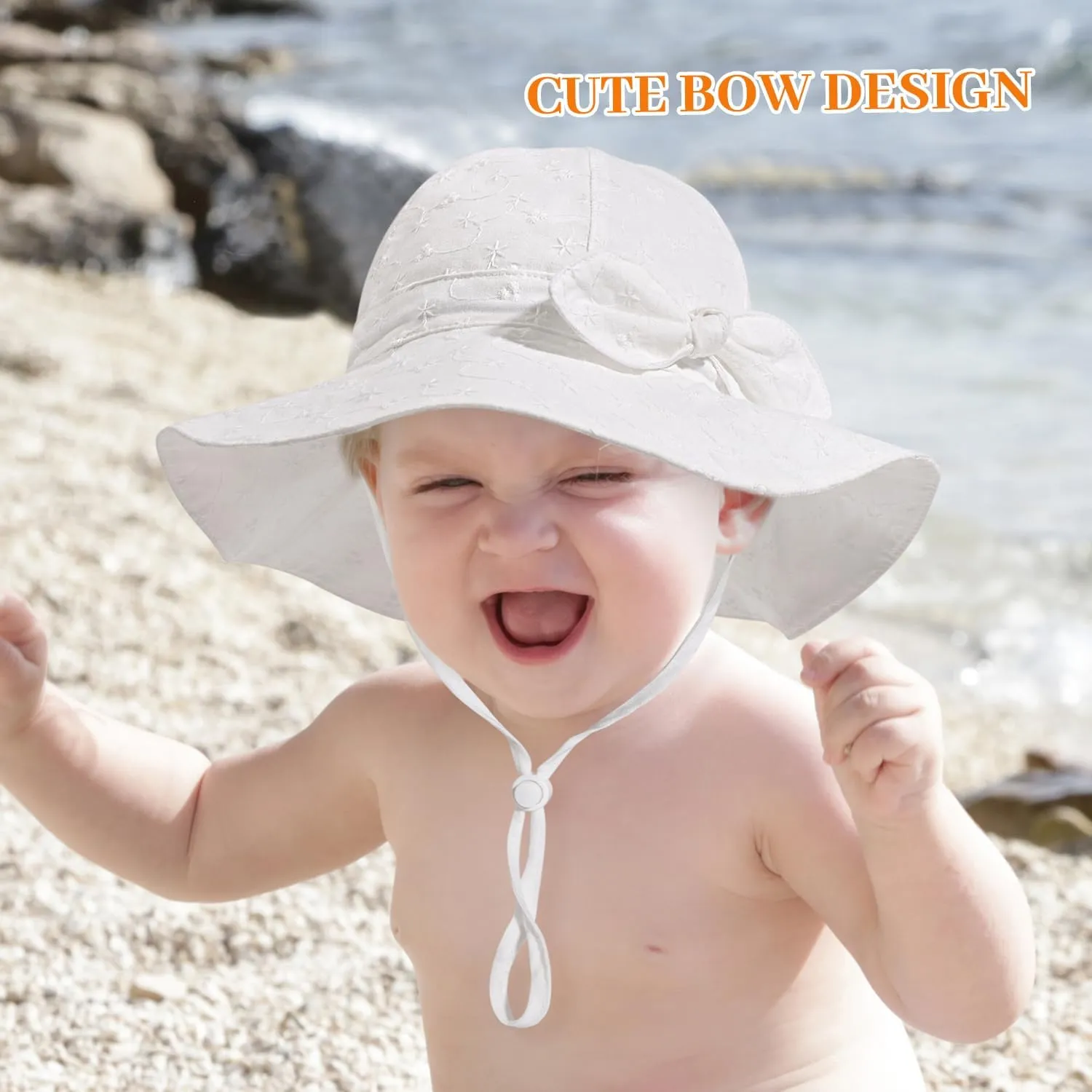 Baby Girl Sun Hat Summer Foldable Beach Hats with UPF50  Sun Protection Wide Brim Toddler Bucket Hat Cap