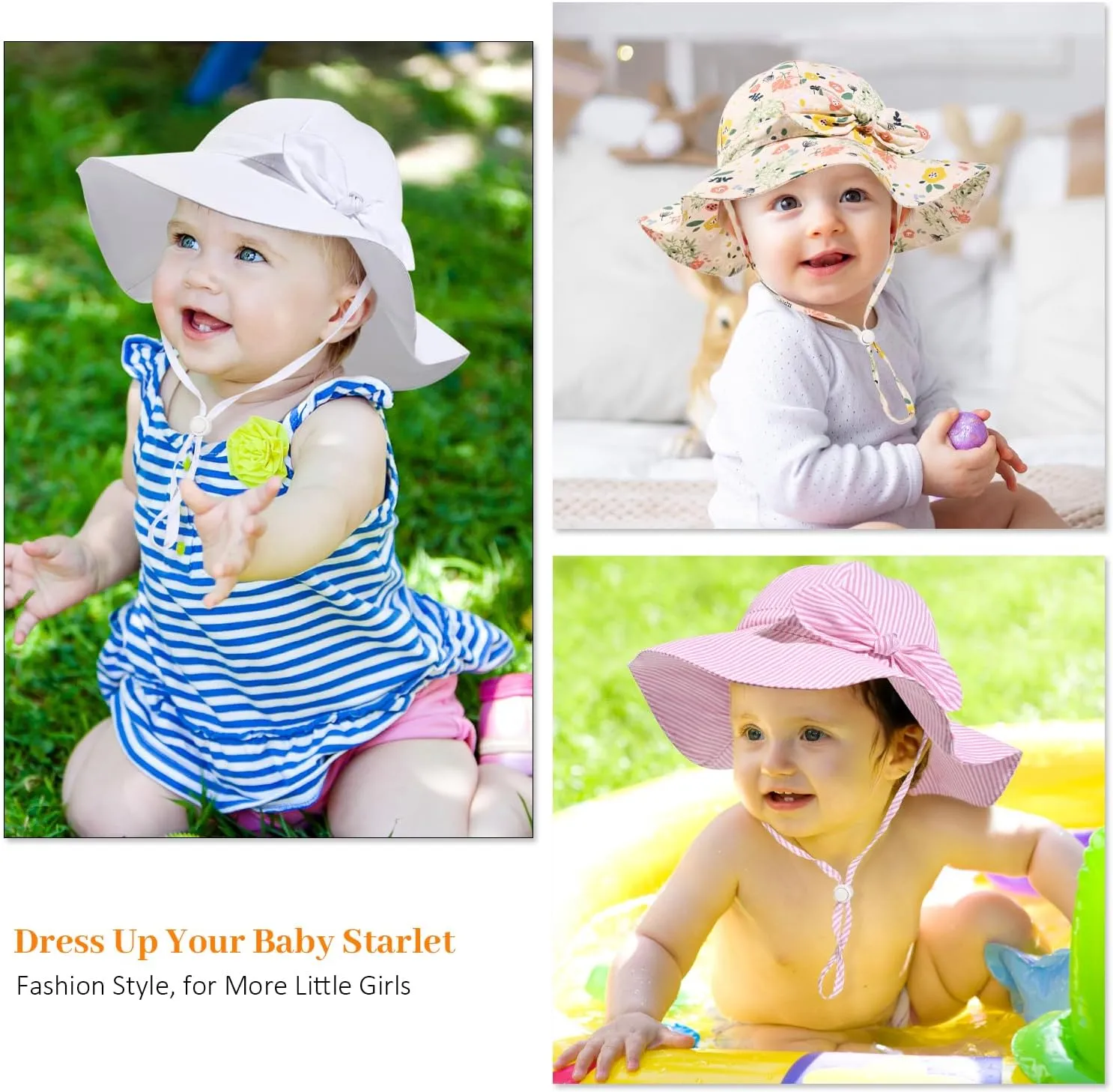 Baby Girl Sun Hat Summer Foldable Beach Hats with UPF50  Sun Protection Wide Brim Toddler Bucket Hat Cap